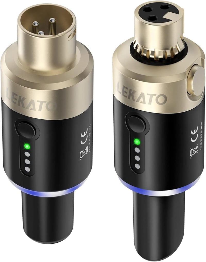 LEKATO 5.8 GHz Vezeték Nélküli XLR Mikrofon Rendszer - Dinamikus Mikrofonhoz, Keverőhöz, DSLR Kamerához, Hangosításhoz - 4 Csatornás