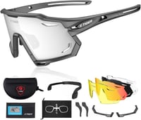 X-TIGER Polarizált Kerékpáros Napszemüveg 5 Cserélhető Lencsével - TR90 Keret, UV400 Védelem, Férfi-Női Sport Szemüveg Biciklizéshez, Sízésh 1