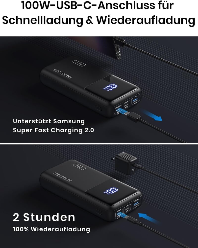 INIU 25000 mAh Power Bank 100W USB-C Laptop Töltő - Hordozható Külső Akkumulátor MacBook, Surface, iPad, iPhone Készülékekhez