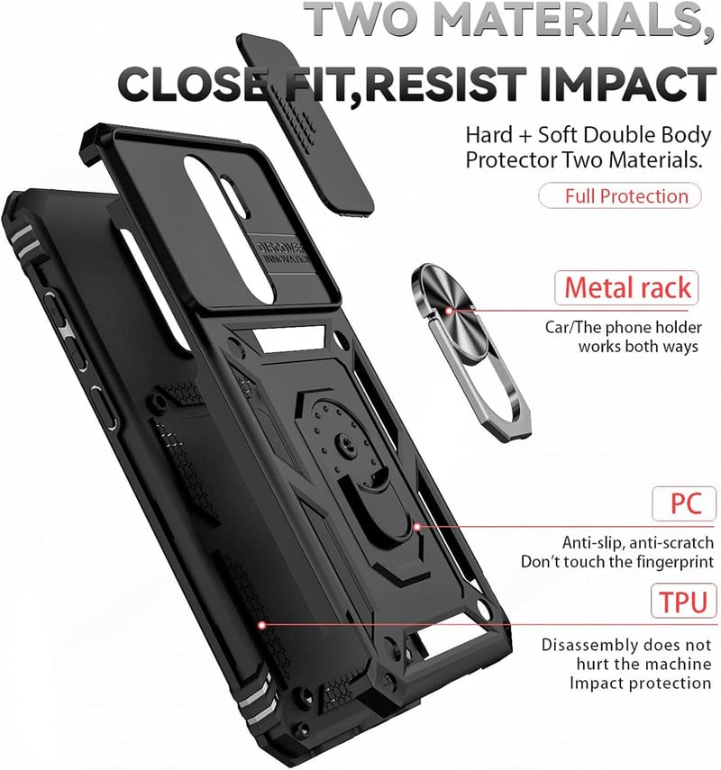 Xiaomi Redmi Note 8 Pro kameravédős tok csúsztatható fedéllel és 360°-os gyűrűvel