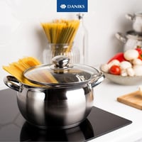 Daniks Classic rozsdamentes acél főzőedény üvegfedővel, 9 literes, ezüst, mosogatógépben mosható, kerámiabevonatú konyhai fazék 10