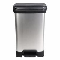 Coș de gunoi cu pedală Curver Deco Bin, 50 litri, aspect metalic gri, închidere silențioasă, 39x29x72 cm, pentru bucătărie — utilizat (capac crăpat) 1