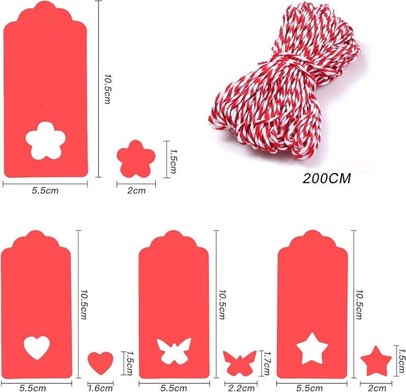 WIWJ 200 db-os Karácsonyi Ajándékcímke Szett Kraft Papírból Zsinórral