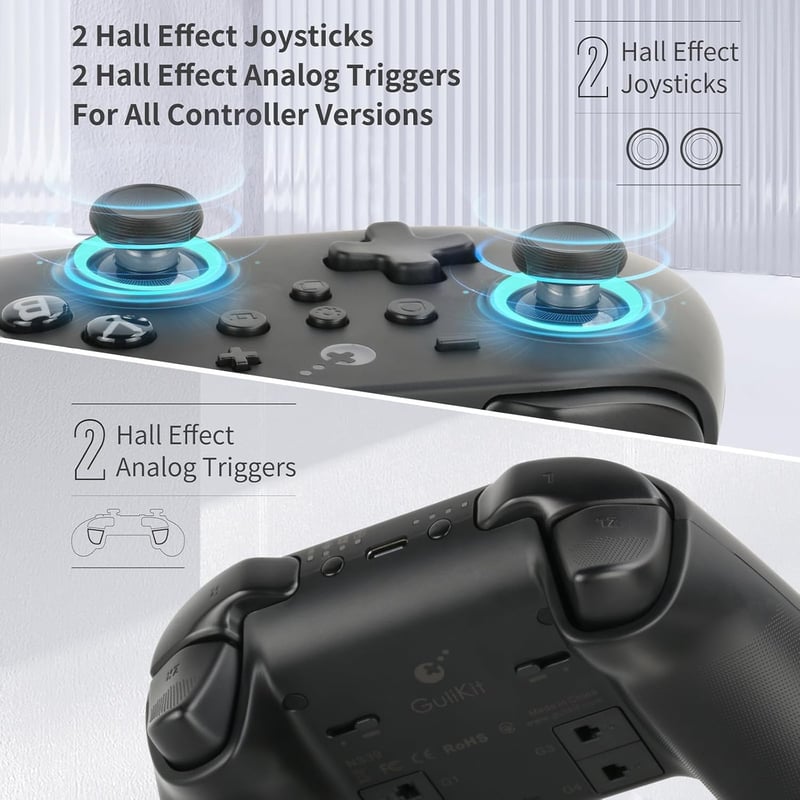 GuliKit KK3 Max Bluetooth Kontroller Nintendo Switch/OLED-hez, Hall Effekt Joystick, Mágneses Vibráció, Cserélhető Paddlek, Hyperlink Adapte