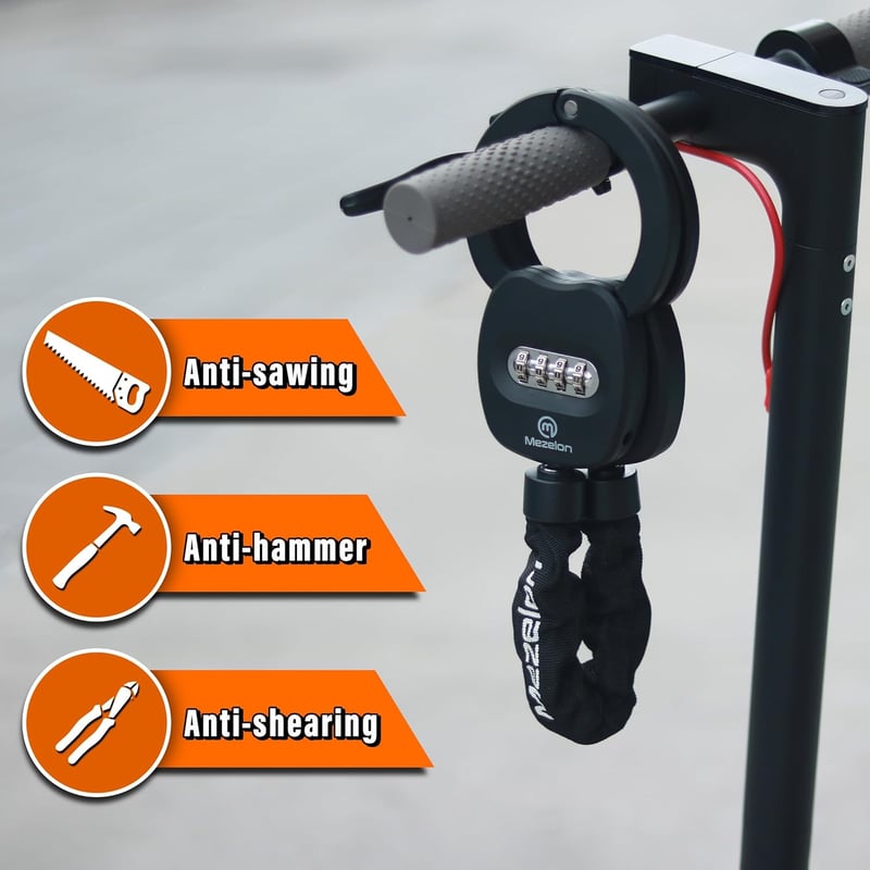 Mezelon 8mm-es Kódos E-Roller Lakat - Acél Láncos Biztonsági Zár Elektromos Rollerekhez, Kézbilincs Kialakítás, Karcálló, Vágásálló