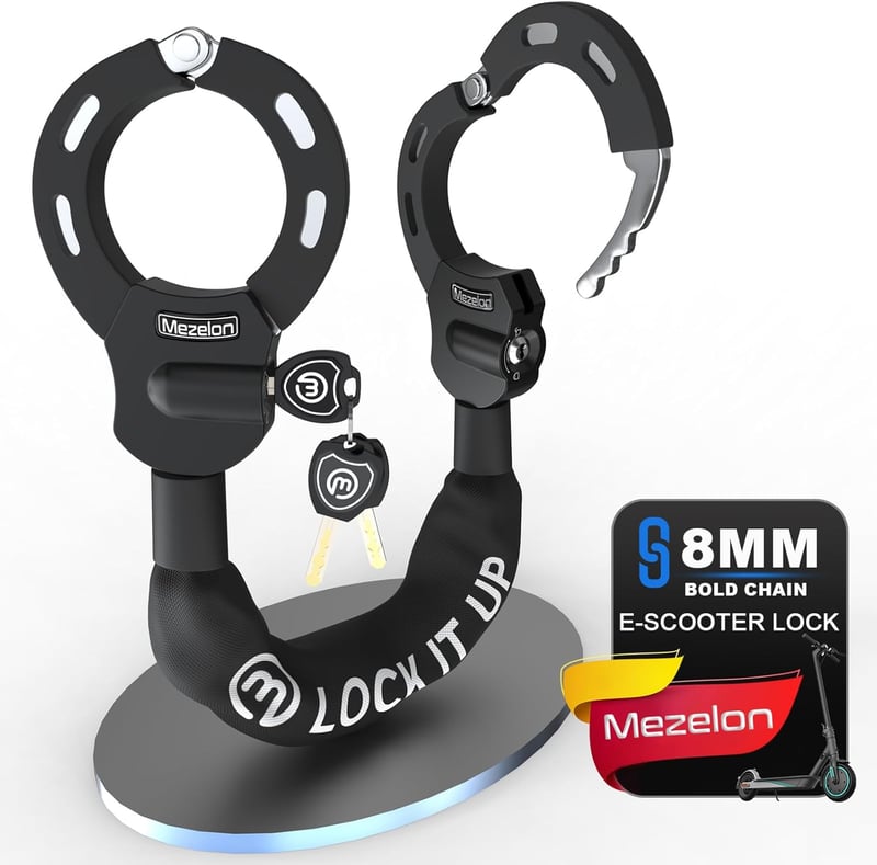Mezelon 8 mm-es Bilincs Zár E-Rollerhez | Erősített Acél zár | Magas Biztonsági Fokozatú Lakat Elektromos Járművekhez és Motorokhoz