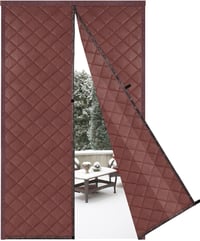 Risareyi Mágneses Hőszigetelő Ajtófüggöny, 70x220 cm, Barna PU Bőr, Meleg és Hideg Elleni Védelem 1