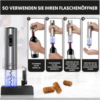 Twinz'up Elektromos Dugóhúzó Szett - Vezeték Nélküli Ezüst Bornyitó Fóliavágóval és Töltőállomással, Prémium Ajándékdobozban 4