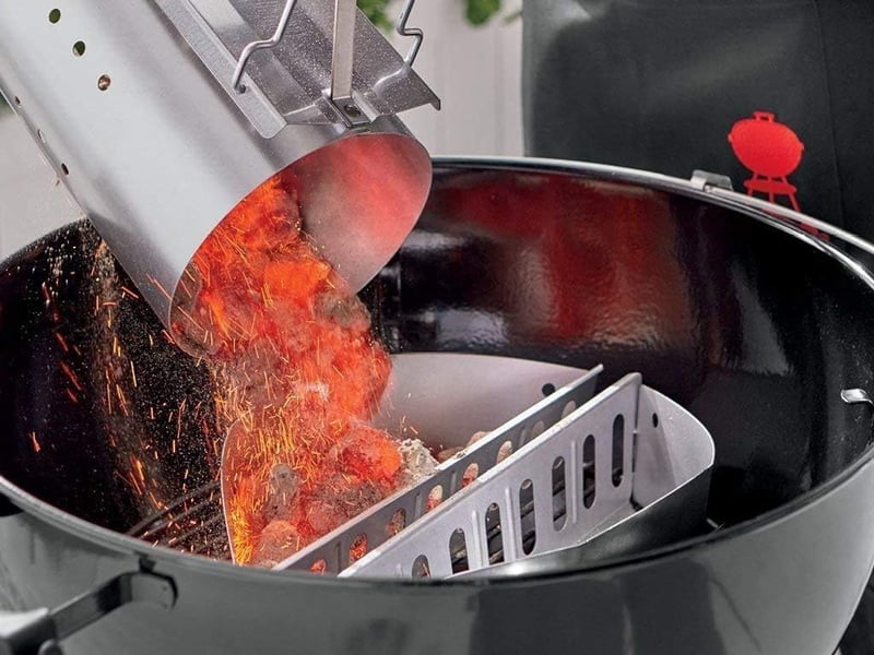 GFTIME Grillgyújtó Kémény 30,5 cm - Weber 7416 Kompatibilis Faszén Begyújtó, Hőálló Fogantyúval, Kültéri Grillezéshez