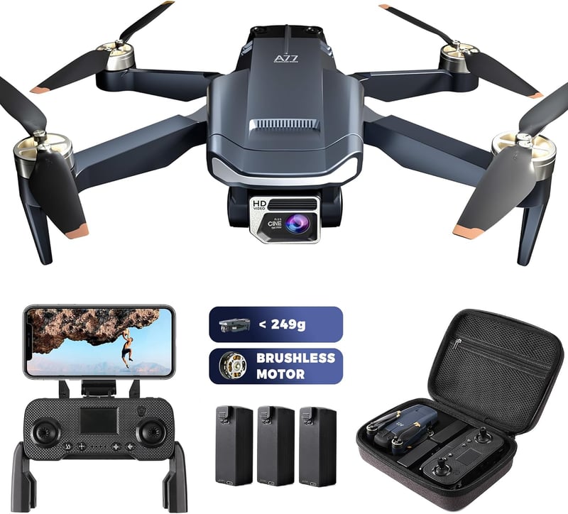 CHUBORY A77 Kefe Nélküli Drón 4K HD Kamerával - 84 Perces Repülési Idő, WiFi FPV Quadcopter Követés Funkcióval, 3 Akkumulátor, Hordtáska, Ke