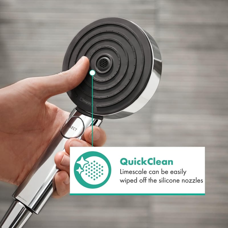 Hansgrohe Pulsify Select S Víztakarékos Zuhanyfej 9l/min, 3 Sugártípussal, Króm, Kerek (⌀105mm), EcoSmart Technológiával, Vízkőgátló Funkció
