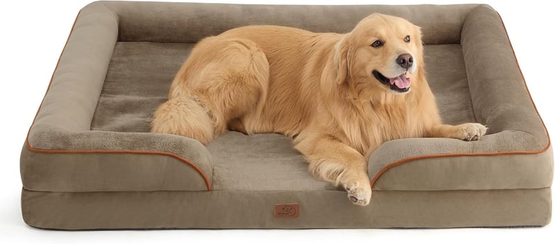 Bedsure XXL Ortopéd Kutyaágy - 134x106 cm Ergonomikus, Mosható, Barna Kutyafekhely Nagy Kutyáknak