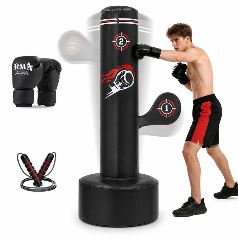 NZQXJXZ Álló Boxzsák Felnőtteknek 180 cm Nehéz Szabadon Álló Edzőzsák Otthoni Edzéshez — Pumpa nélkül (állapot: lásd a 2. képet)