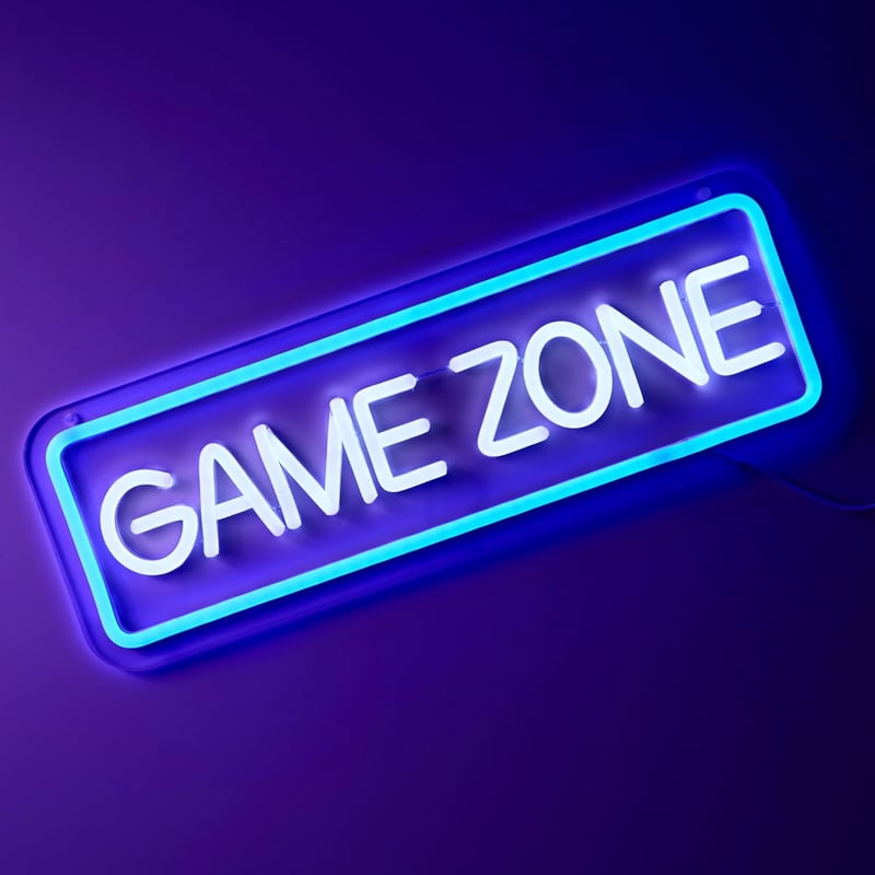 NELUX Game Zone Neon LED Világító Dekoráció - USB Csatlakozós Fali Lámpa Fényerőszabályzóval Gamer Szobába, Játékterembe