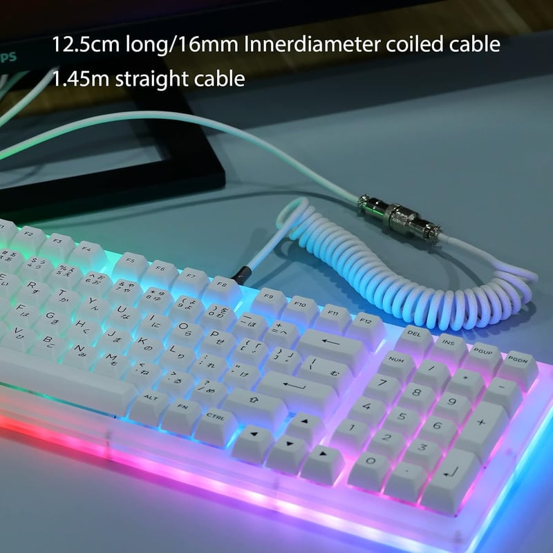 EPOMAKER Mix 1,8m-es fehér spirál USB-C kábel, leválasztható csatlakozóval, mechanikus gamer billentyűzetekhez