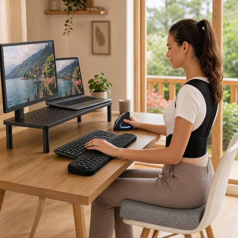 Ergonomický kancelársky set: 1x myš + 1x podložka + 1x korektor + 1x stojan + 1x vankúš