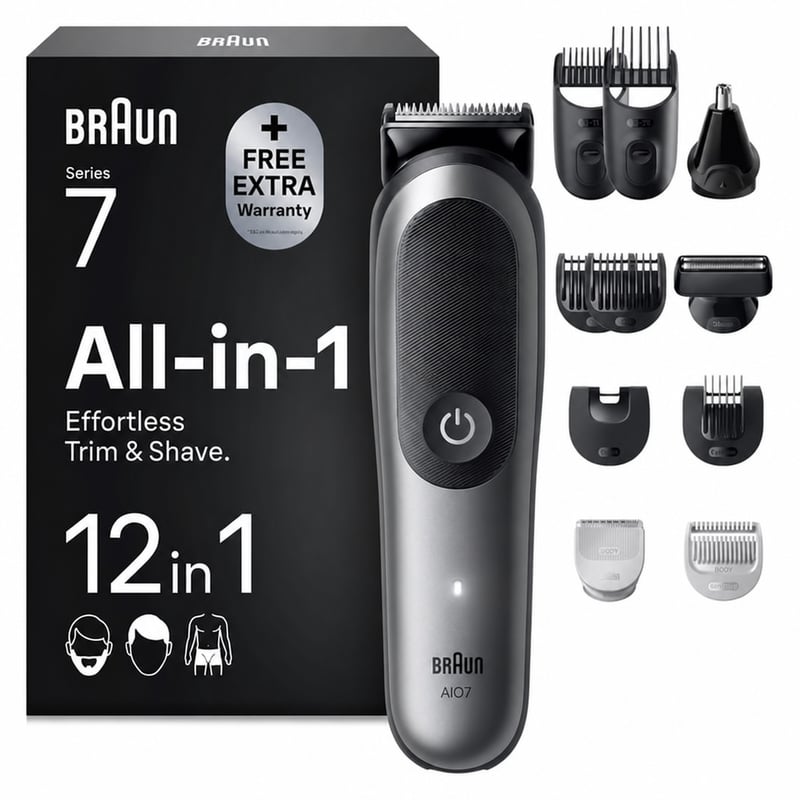 Braun Multigroom All-in-One Series 7 AIO7545 12-u-1 trimer set, siva, bez punjača, rabljeno (stanje: vidi 2. sliku)