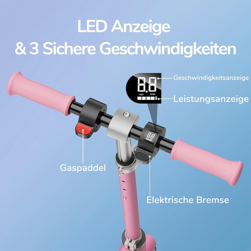 Escroll elektromos roller gyerekeknek 6+ - LED, Bluetooth, állítható magasság