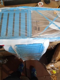 Set bistro VOUNOT, 3 piese, albastru, masă și 2 scaune pliabile din oțel pentru balcon — unul dintre scaune prezintă zgârieturi (stare: vezi a 2-a imagine) 4