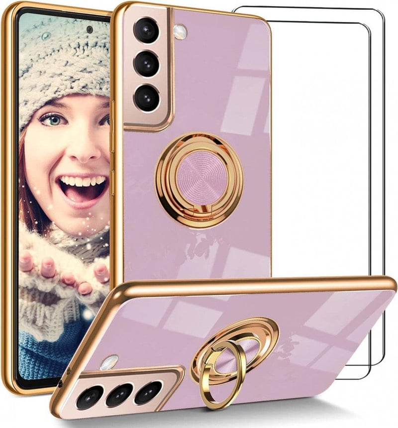 Samsung Galaxy S22 5G Lila Hátlap - 360° Autós Tartó, Ütésálló Borítás, 2 Üvegfólia