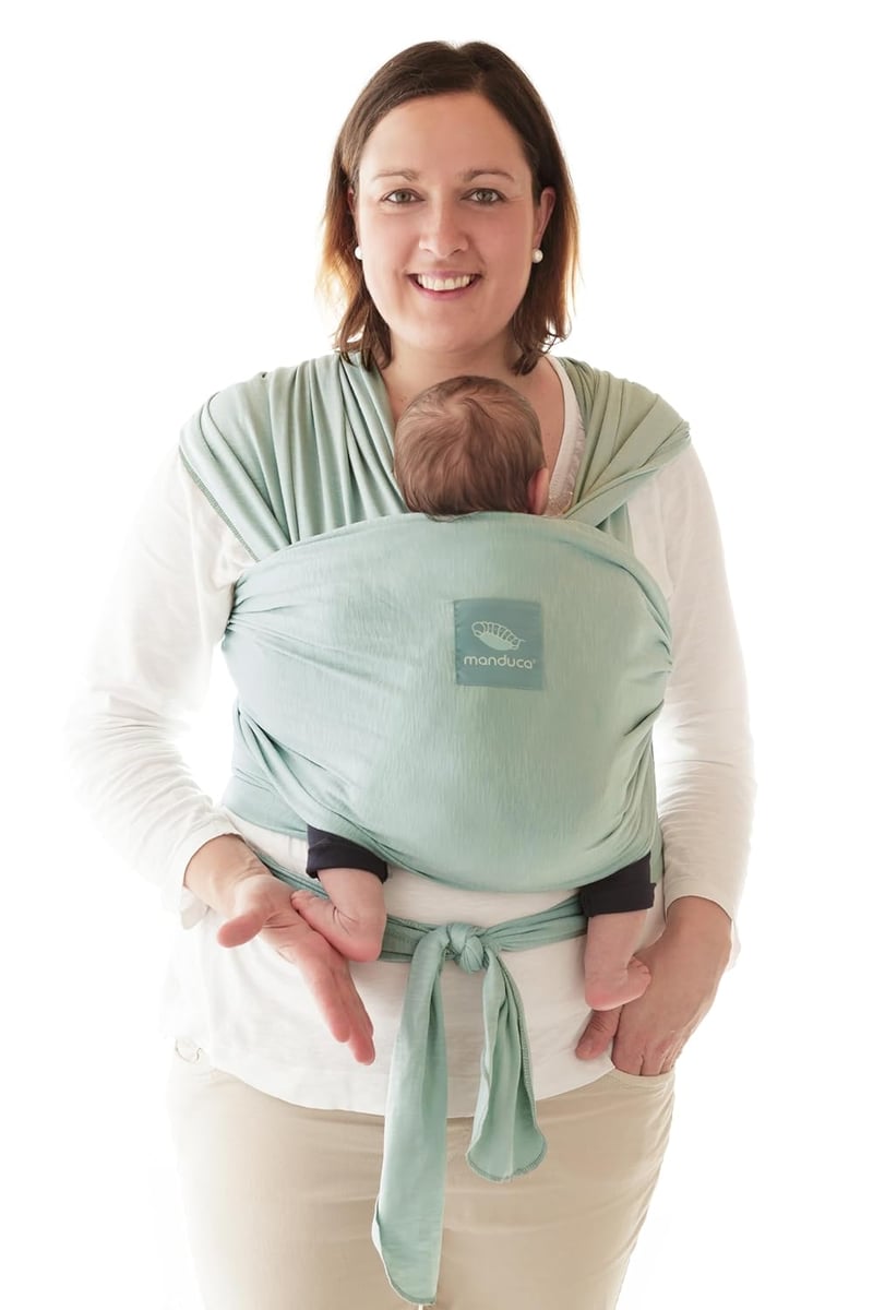 manduca Sling Rugalmas Babahordozó Kendő Újszülötteknek 3,5 kg-tól 15 kg-ig, Puha Bio Pamut Jersey Anyagból, Univerzális Méret, Menta Színbe