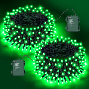 Ghirlandă luminoasă de Halloween FFZZKJ cu baterii, 100 LED-uri, 10 m, cu temporizator, 8 moduri, impermeabilă, pentru interior și exterior, 50 LED x 2, 5 m x 2, verde