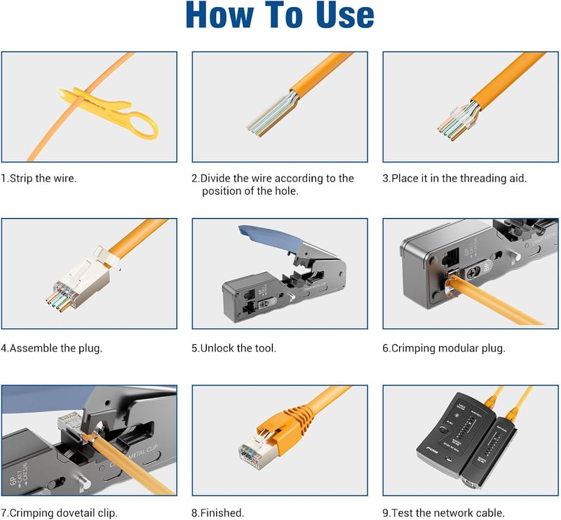 FGB Hálózati Szerszámkészlet RJ45 Sertésfog Cat7 Cat6 Cat5 Teszterrel