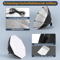 FGen LED Oktagonálny Softbox Set 60W 3000-6500K Nastaviteľné štúdiové svetlo so 150 cm statívom na fotografovanie a natáčanie videí 5