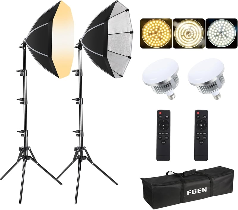 FGen Softbox szett 2x85W 2700-6400K portré fotózáshoz, élő közvetítéshez