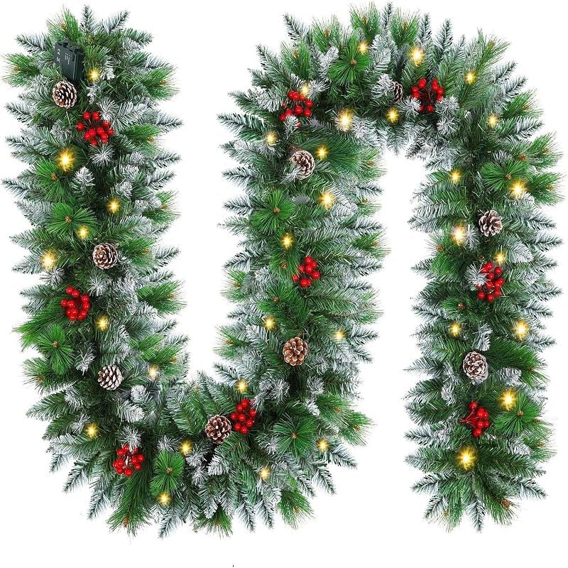 Ghirlandă de Crăciun FGHB 2,7 m cu 30 de LED-uri și 220 de ramuri, pentru scări, șemineu, ușă, decor interior și exterior