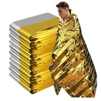 FHISKUNYU 10 kom. termo deka za hitne slučajeve – 210x160 cm PET deka za preživljavanje – vodootporna termo deka za planinarenje, kampiranje i prvu pomoć (zlatna/srebrna) 1