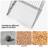 LOPATĂ din metal pentru litieră FHISKUNYU cu mâner din lemn, 27x13 cm, spațiere grilaj 0,7 mm, accesoriu pentru curățarea litierei cu mâner metalic 3