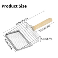 LOPATĂ din metal pentru litieră FHISKUNYU cu mâner din lemn, 27x13 cm, spațiere grilaj 0,7 mm, accesoriu pentru curățarea litierei cu mâner metalic 2