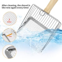 LOPATĂ din metal pentru litieră FHISKUNYU cu mâner din lemn, 27x13 cm, spațiere grilaj 0,7 mm, accesoriu pentru curățarea litierei cu mâner metalic 5
