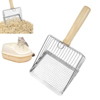 LOPATĂ din metal pentru litieră FHISKUNYU cu mâner din lemn, 27x13 cm, spațiere grilaj 0,7 mm, accesoriu pentru curățarea litierei cu mâner metalic 1