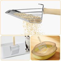 LOPATĂ din metal pentru litieră FHISKUNYU cu mâner din lemn, 27x13 cm, spațiere grilaj 0,7 mm, accesoriu pentru curățarea litierei cu mâner metalic 7