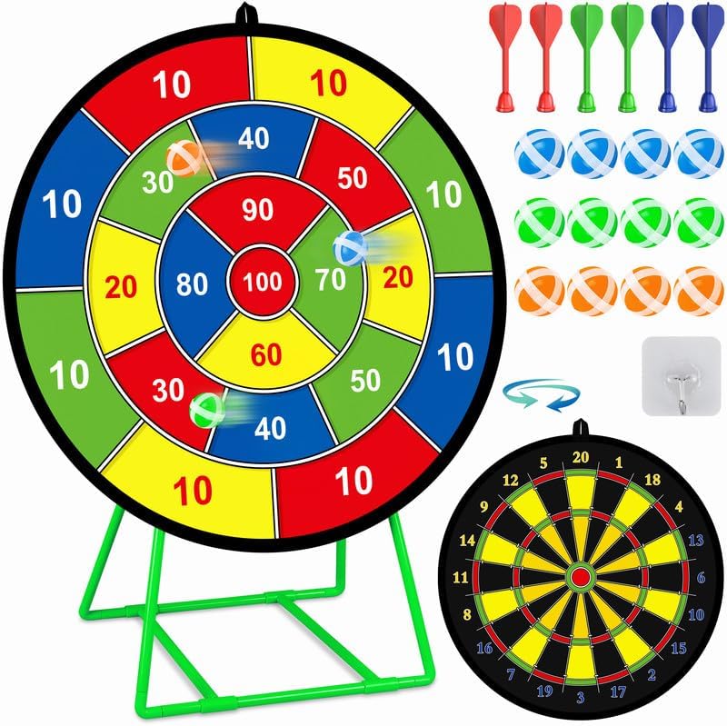 FHNSEL 73cm Kétoldalas Tábla Ragacsos Labdás Dartjáték Gyerekeknek 12 Labda 6 Nyíl