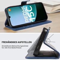 Husă tip carte FHSYCR pentru Xiaomi Redmi 15C 4G/5G cu folie din sticlă securizată, husă de protecție premium din piele PU cu suport magnetic pentru carduri și funcție de stand - Albastru 3