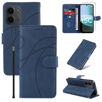 Husă tip carte FHSYCR pentru Xiaomi Redmi 15C 4G/5G cu folie din sticlă securizată, husă de protecție premium din piele PU cu suport magnetic pentru carduri și funcție de stand - Albastru 1