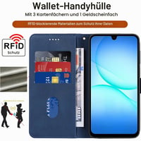 Husă tip carte FHSYCR pentru Samsung Galaxy A17 4G/5G și folie de protecție din sticlă securizată - Piele PU premium, suport magnetic pentru carduri, funcție de stand, albastru 2