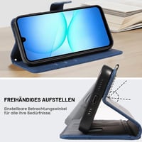 Husă tip carte FHSYCR pentru Samsung Galaxy A17 4G/5G și folie de protecție din sticlă securizată - Piele PU premium, suport magnetic pentru carduri, funcție de stand, albastru 3