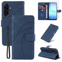 Husă tip carte FHSYCR pentru Samsung Galaxy A17 4G/5G și folie de protecție din sticlă securizată - Piele PU premium, suport magnetic pentru carduri, funcție de stand, albastru 1