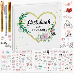 FHzytg set knjige gostiju za vjenčanje - 120 stranica, DIY naljepnice, 3 metalik olovke