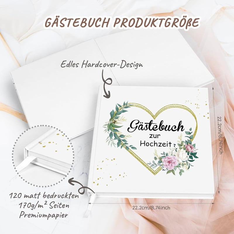 FHzytg Esküvői Vendégkönyv 120 Oldalas + DIY Matrica + 3 Toll Szett