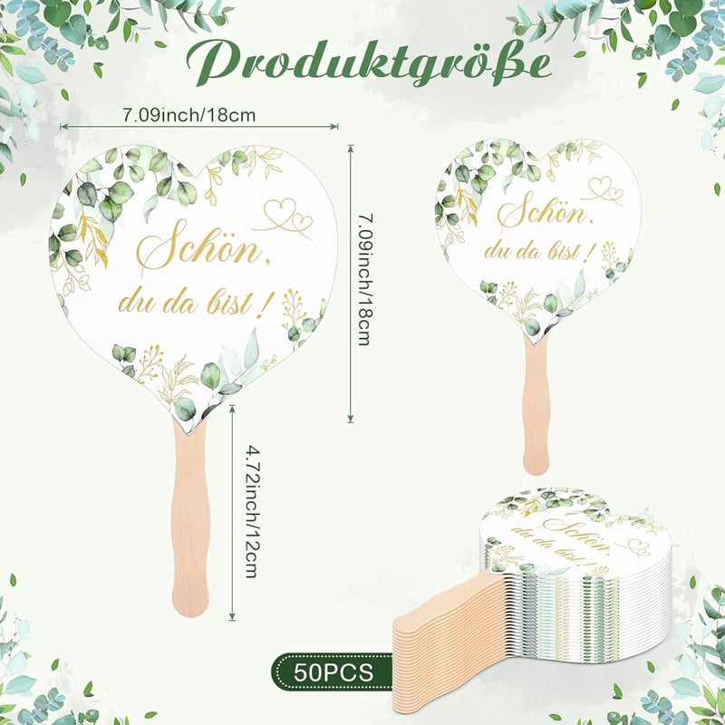 Fiada 50 db Esküvői Kézi Legyező Fa Nyéllel Szív Alakú Vendég Ajándék - heart