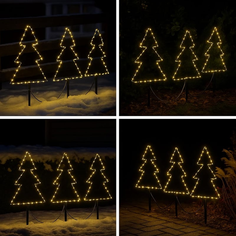 Fiada 6 db 25 cm LED karácsonyfa kerti dísz földbe szúrható talppal időzítő elemes világítással kültéri kert