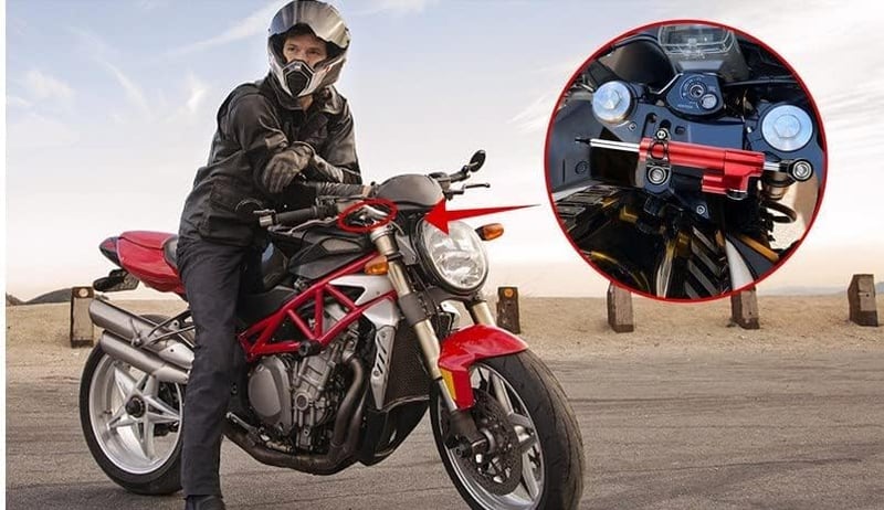 Fictory Univerzális Motorkerékpár Kormánystabilizátor - Alumínium Lengéscsillapító Sebességérzékelő Technológiával, Szerelőkerettel, Piros-F