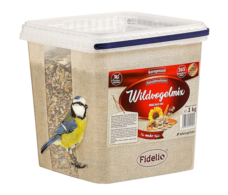 Fidelio Wildvogelmix mješavina hrane za divlje ptice 3 kg – cjelogodišnja, proteinski i energetski bogata hrana za ptice u kanti