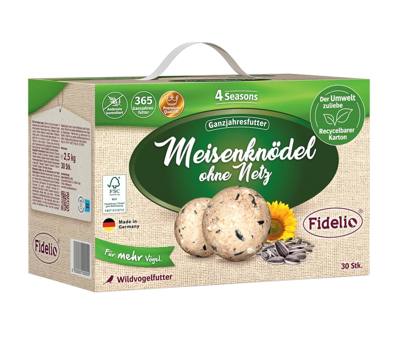 Fidelio kuglice od loja bez mrežice za divlje ptice, cjelogodišnja hrana za ptice, bogata proteinima i energijom, FSC certificirano, 30 kom, 2,5 kg