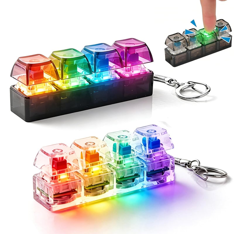 2 ks fidget toy klávesnicová antistresová hračka s LED svetlom, 4-tlačidlová kľúčenka, antistresová pomôcka, model M2, hračka na odbúranie stresu do kancelárie a školy